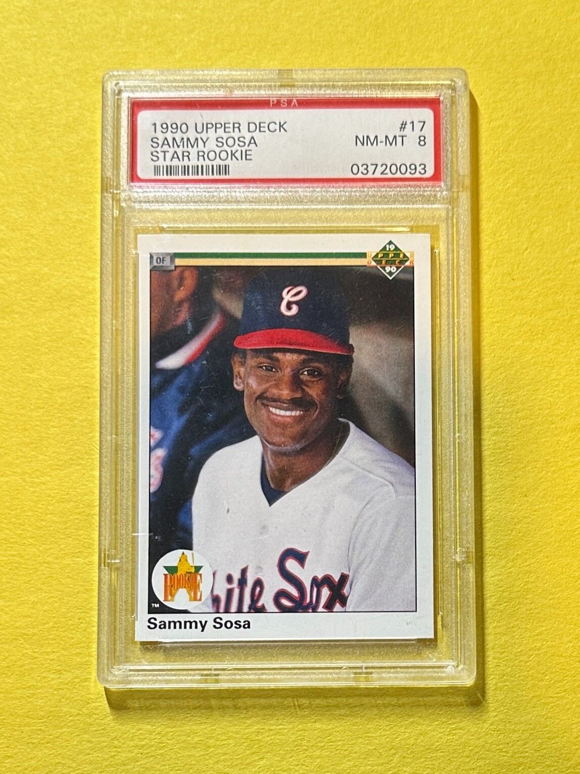 1990 UPPER DECK SAMMY SOSA STAR ROOKIE #17 PSA NM-MT 8 WHITE SOX
