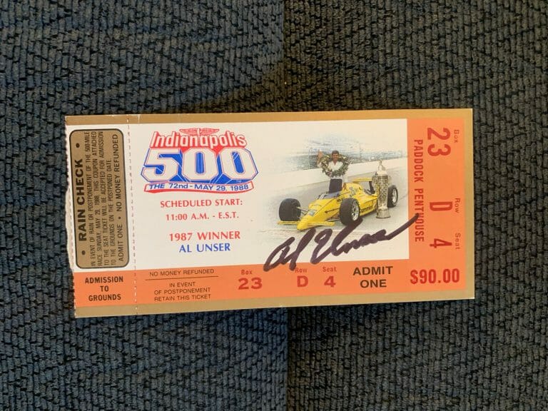 AL UNSER (1987 WINNER) SIGNED INDIANAPOLIS INDY 500 TICKET 1988 RACE AUTOGRAPHED
 COLLECTIBLE MEMORABILIA