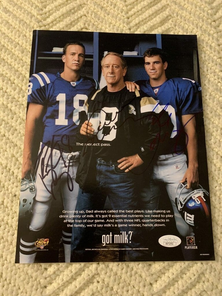 ARCHIE ELI PEYTON MANNING SIGNED 8.5×11 MILK POSTER AD JSA AUTHENTICATED LOA COA
 COLLECTIBLE MEMORABILIA
