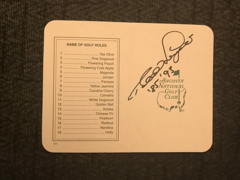 BERNARD LANGER SIGNED MASTERS SCORECARD AUTOGRAPHED PGA GOLF LEGEND
 COLLECTIBLE MEMORABILIA