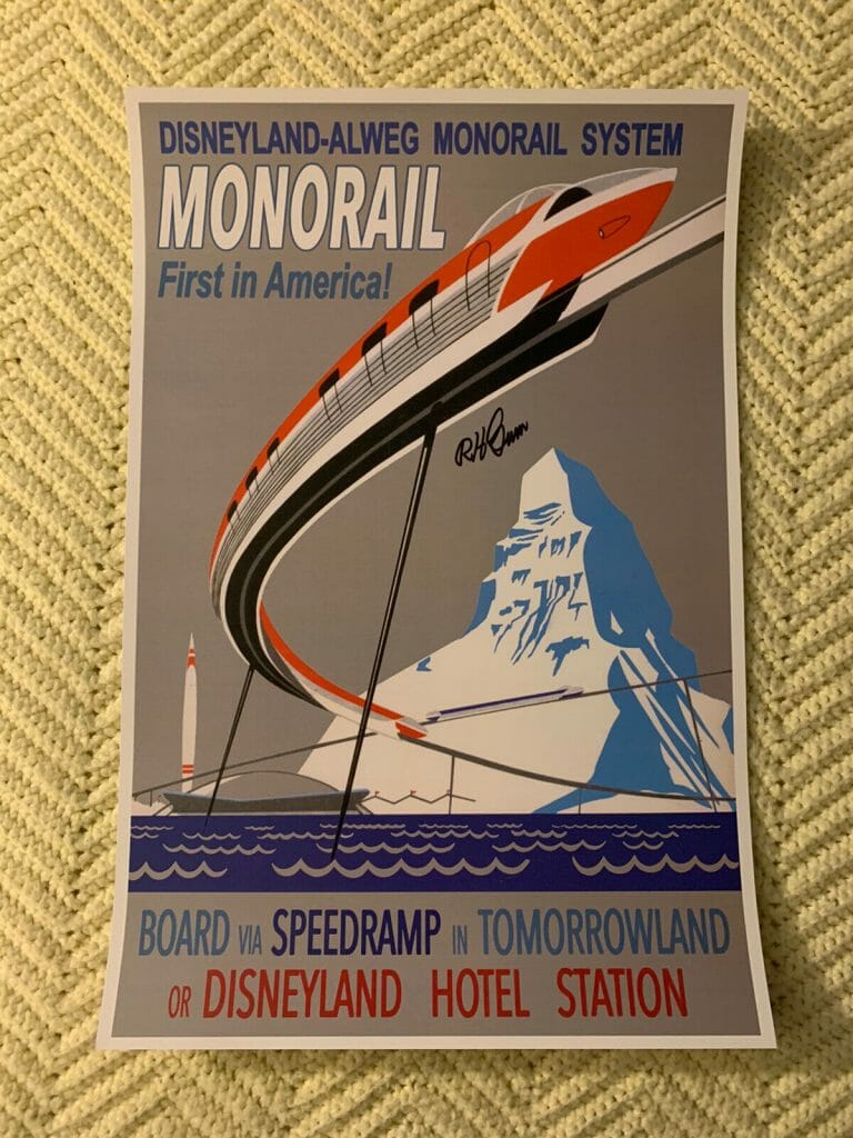 BOB GURR SIGNED PRINT 12 X18 MONORAIL HARD STOCK AUTHENTICATION STICKER
 COLLECTIBLE MEMORABILIA