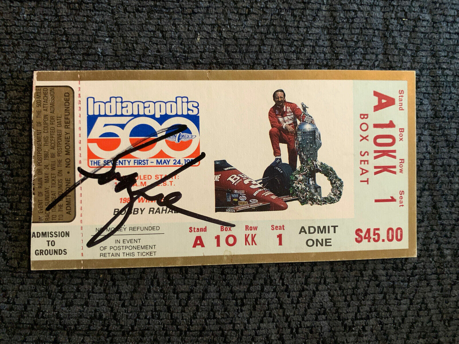 Bobby Rahal (1986 Win) Signed Indianapolis Indy 500 Ticket 1987 Race