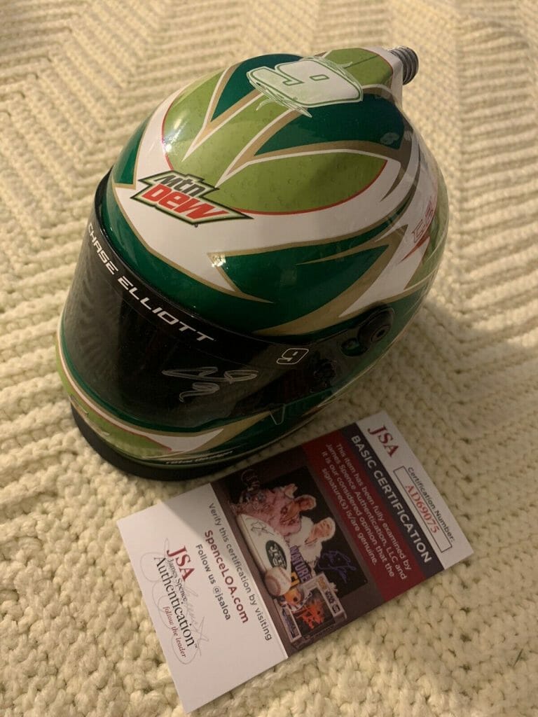 CHASE ELLIOTT NASCAR SIGNED MINI HELMET AUTO 1/2 SCALE JSA AUTHENTICATED COA DEW
 COLLECTIBLE MEMORABILIA