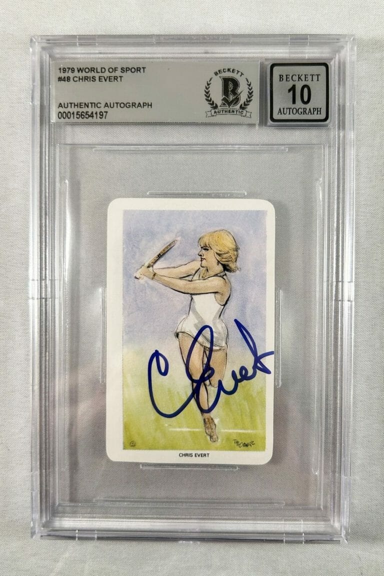 CHRIS EVERT SIGNED TRADING CARD 1979 WORLD OF SPORT #U48 BECKETT BAS 3 COA
 COLLECTIBLE MEMORABILIA