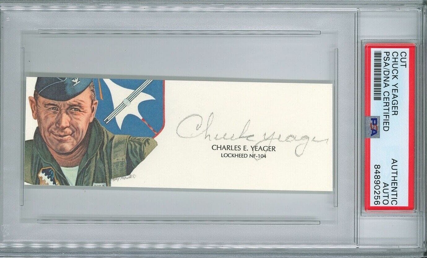 CHUCK YEAGER SIGNED CUT SIGNATURE PSA DNA 84890256 (D) WWII ACE TEST ...