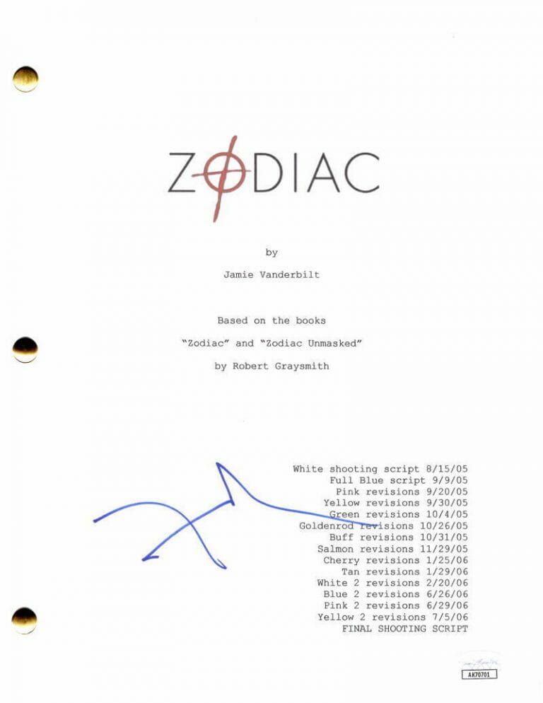 DAVID FINCHER SIGNED AUTOGRAPH ZODIAC FULL MOVIE SCRIPT W/ ROBERT DOWNEY JR
 COLLECTIBLE MEMORABILIA