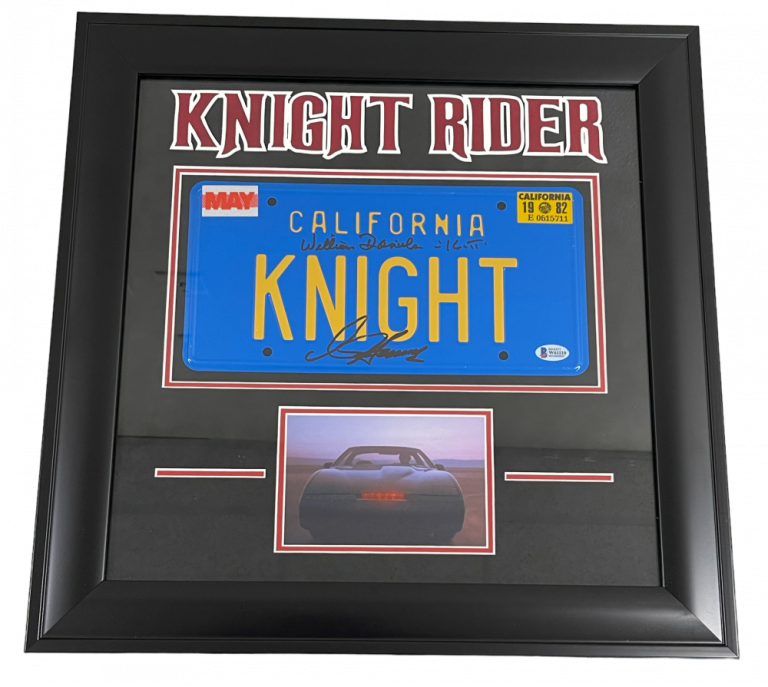 DAVID HASSELHOFF WILLIAM DANIELS SIGNED KNIGHT RIDER FRAMED LICENSE PLATE BAS
 COLLECTIBLE MEMORABILIA