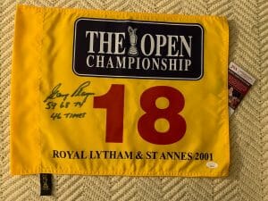 GARY PLAYER SIGNED THE BRITISH OPEN GOLF FLAG JSA AUTHENTICATED COA 2001 FINAL 1
 COLLECTIBLE MEMORABILIA