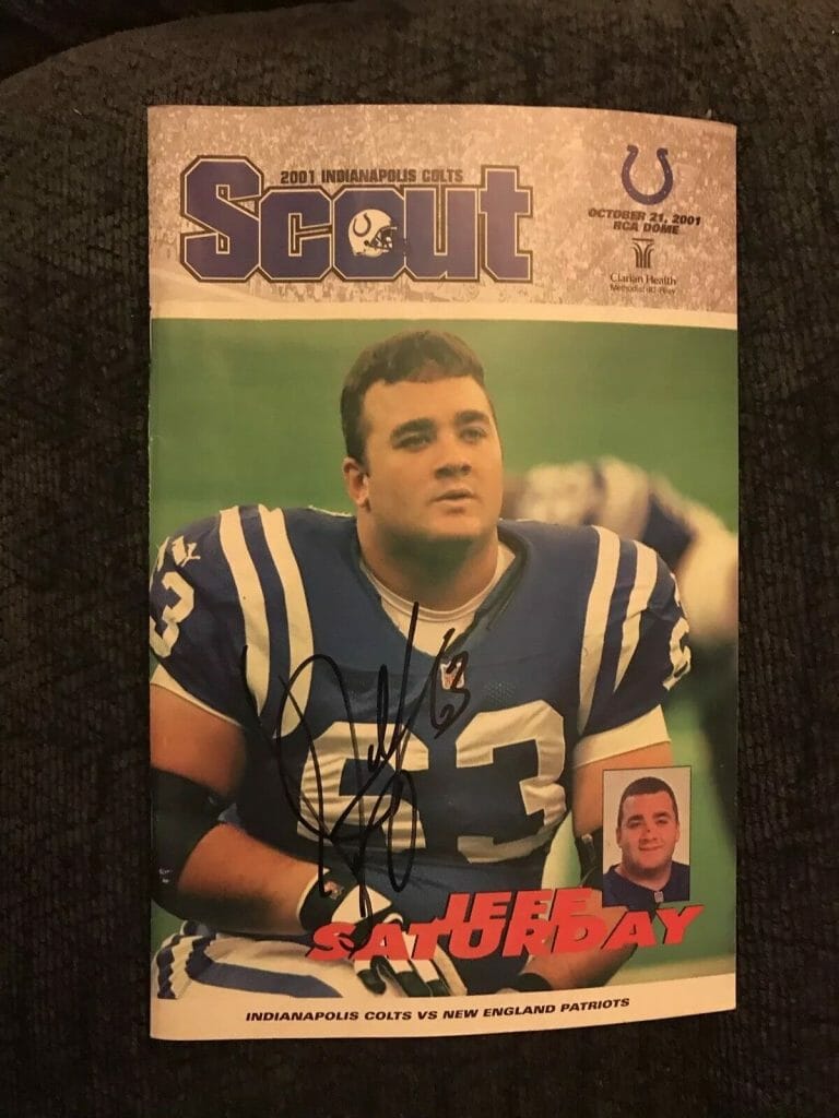 JEFF SATURDAY SIGNED INDIANAPOLIS COLTS SCOUT PROGRAM MAGAZINE
 COLLECTIBLE MEMORABILIA