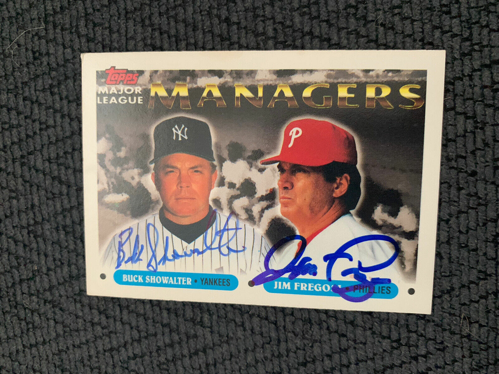 Buck Showalter and Jim Fregosi autographed baseball card (Yankees