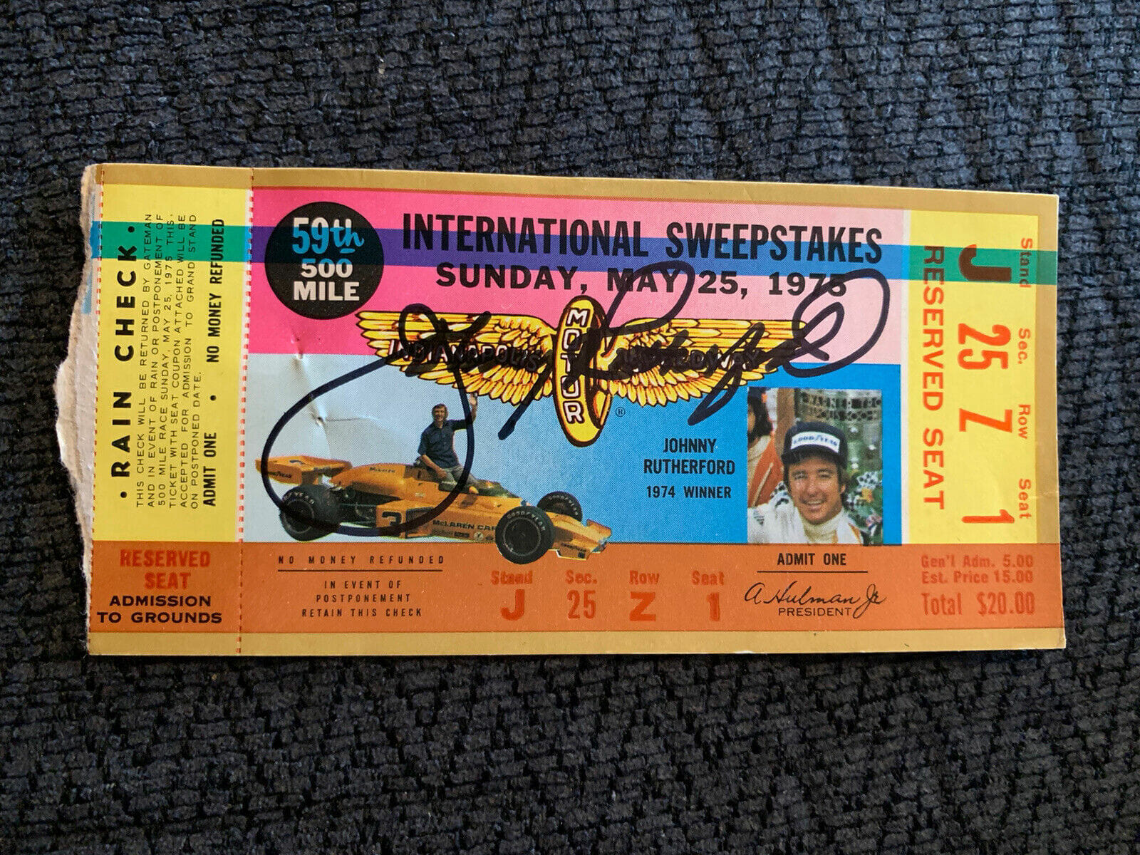 Johnny Rutherford (1974 Winner) Signed Indianapolis Indy 500 Ticket 1975 Auto
Opens in a new window or tab