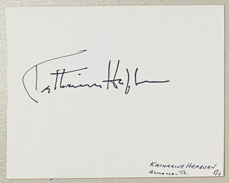 KATHARINE HEPBURN SIGNED AUTOGRAPHED 4 X 5.5 VINTAGE ALBUM PAGE BECKETT BAS LOA
 COLLECTIBLE MEMORABILIA