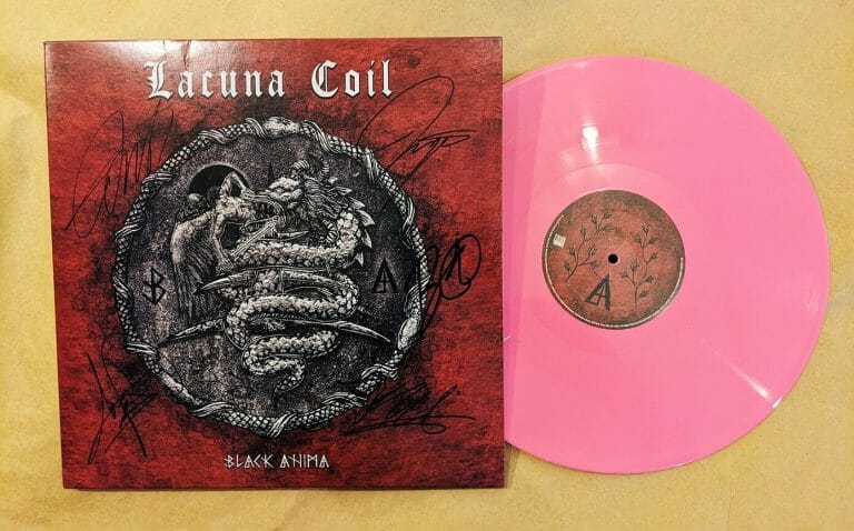 LACUNA COIL REAL HAND SIGNED BLACK ANIMA VINYL RECORD PINK EDITION COA SCABBIA +
 COLLECTIBLE MEMORABILIA