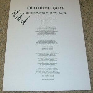 RICH HOMIE QUAN SIGNED BETTER WATCH WHAT YOU SAYIN LYRIC SHEET w/EXACT PROOF
Opens in a new window or tab