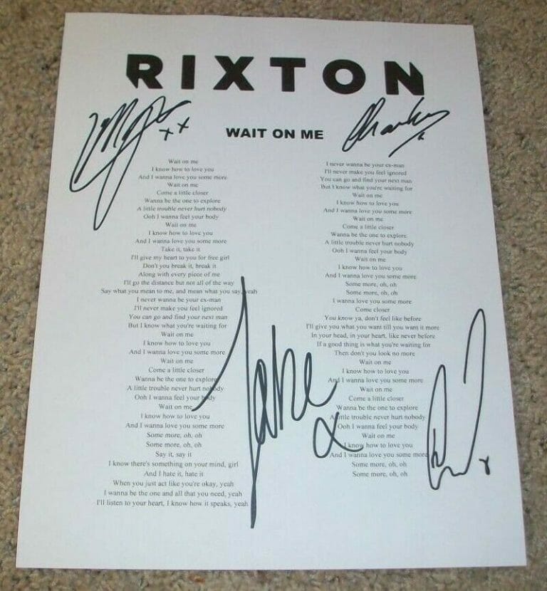 RIXTON BAND SIGNED AUTOGRAPH WAIT ON ME LYRIC SHEET B W/EXACT VIDEO PROOF LYRICS
 COLLECTIBLE MEMORABILIA