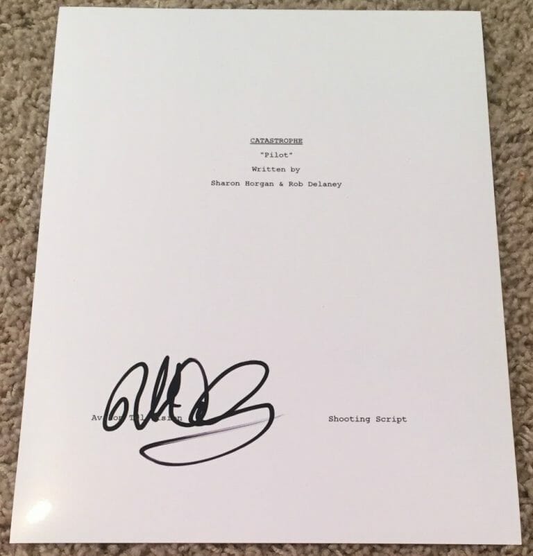 ROB DELANEY SIGNED AUTOGRAPH CATASTROPHE FULL 33 PAGE PILOT SCRIPT W/EXACT PROOF
 COLLECTIBLE MEMORABILIA