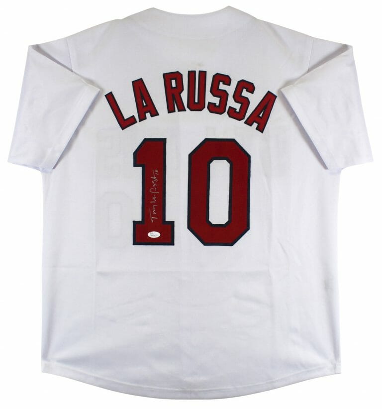 TONY LARUSSA AUTHENTIC SIGNED WHITE PRO STYLE JERSEY AUTOGRAPHED JSA WITNESS
 COLLECTIBLE MEMORABILIA