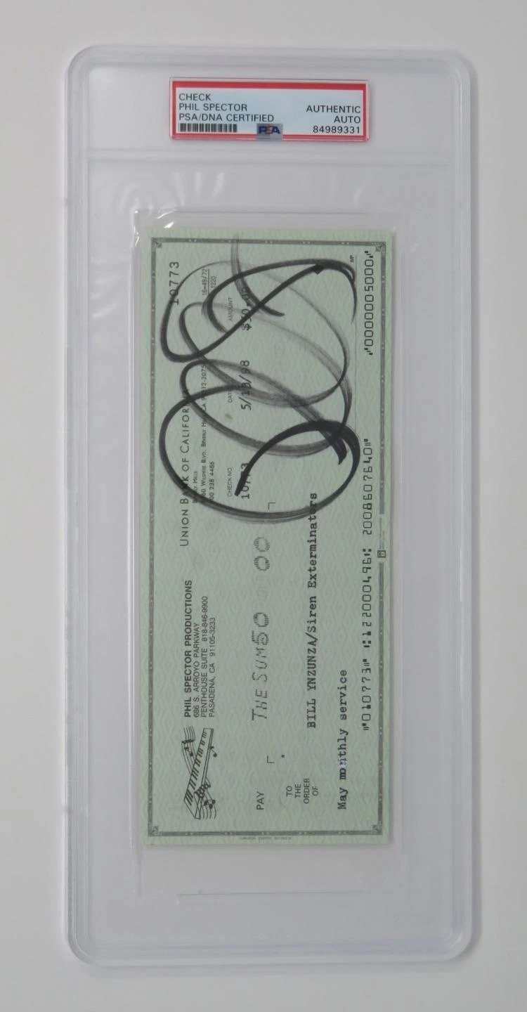 PHIL SPECTOR Signed Autograph Auto Check Slab JSA PSA
