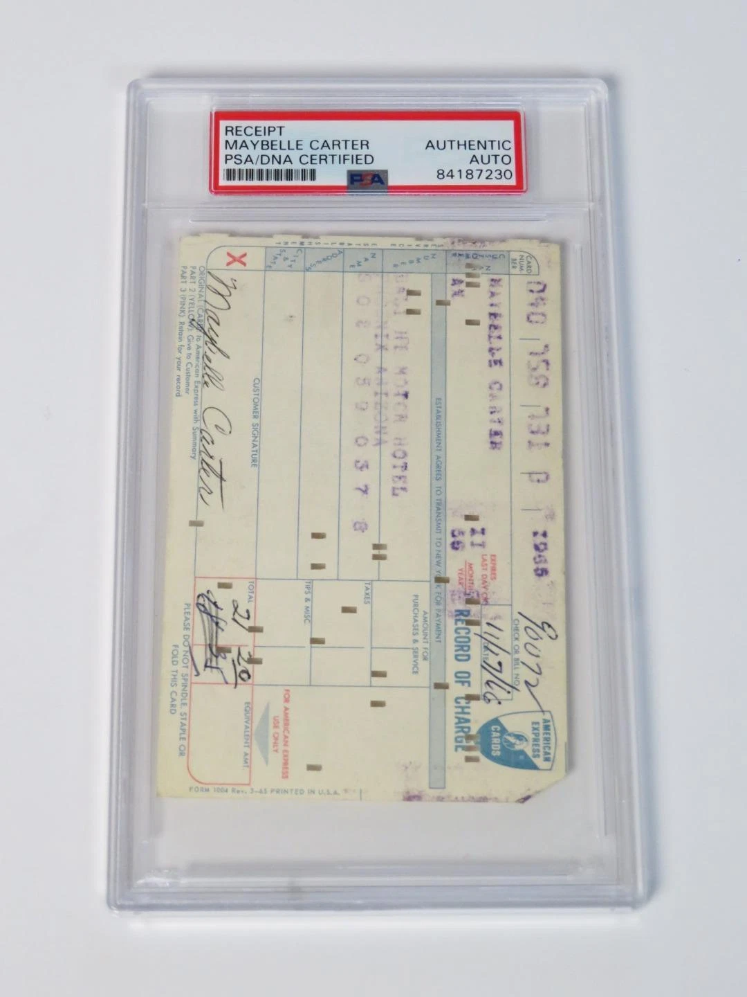 MOTHER MAYBELLE CARTER Signed Autograph Auto Credit Card Receipt Slab PSA JSA
