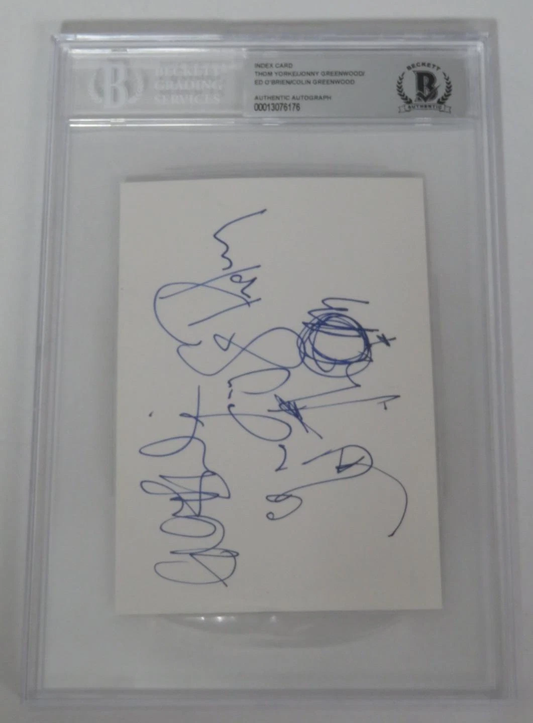 RADIOHEAD Signed Autograph Auto 4x6 Index Card Cut by All 5 Slab BAS JSA

