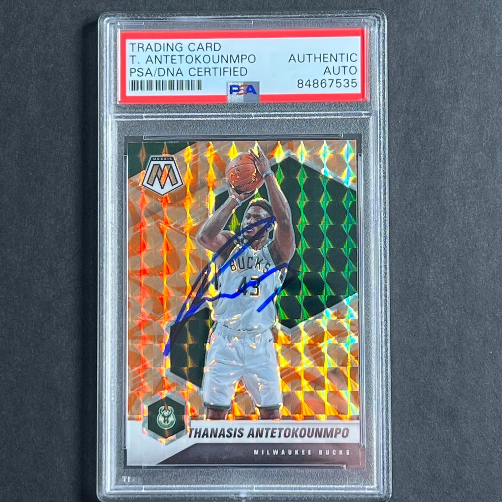 2020-21 Panini Mosaic #167 Thanasis Antetokounmpo Signed Card AUTO PSA Slabbed B
