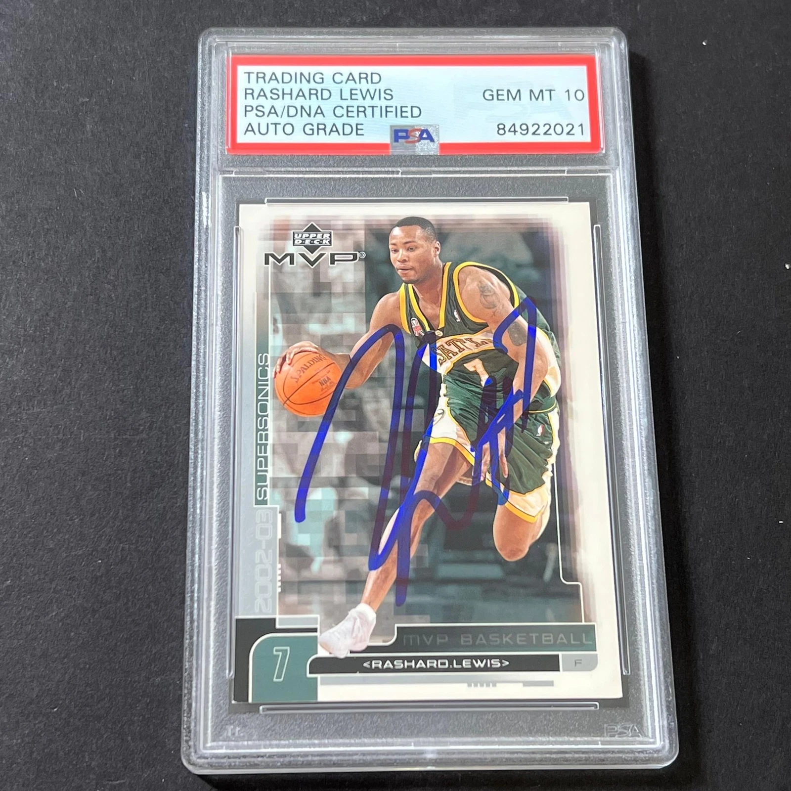 2002-03 Upper Deck MVP #165 Rashard Lewis Signed Card AUTO GRADE 10 PSA/DNA Slab

