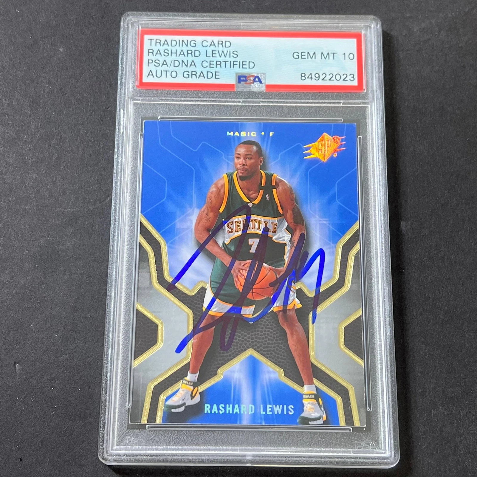 2007-08 Upper Deck SP #88 Rashard Lewis Signed Card AUTO GRADE 10 PSA/DNA Slabbe
