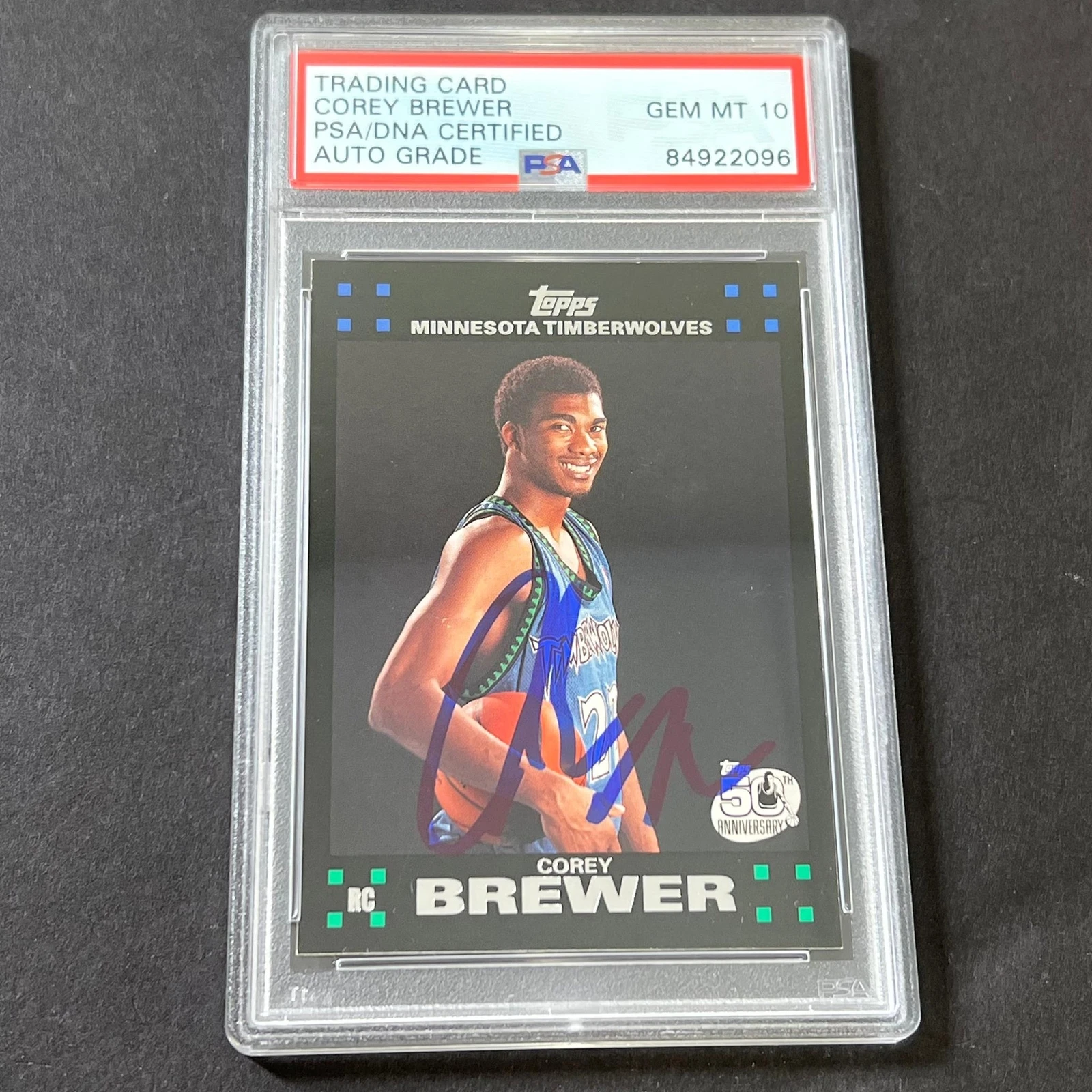 2007-08 Topps 50th Anniversary #117 Corey Brewer Signed Card AUTO GRADE 10 PSA S
