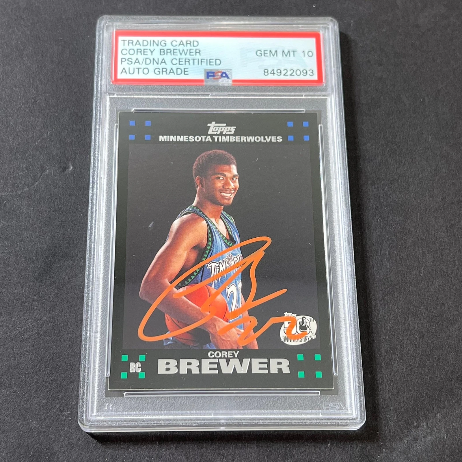 2007-08 Topps 50th Anniversary #117 Corey Brewer Signed Card AUTO GRADE 10 PSA S
