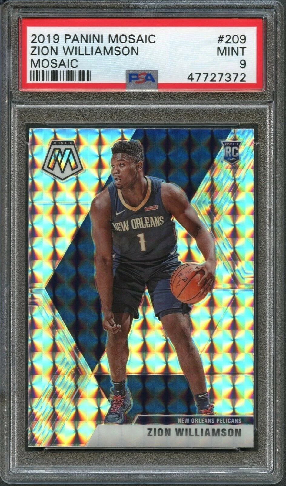 2019 Panini Mosaic #209 Zion Williamson Mosaic Silver Wave PSA 9 Mint GSM
