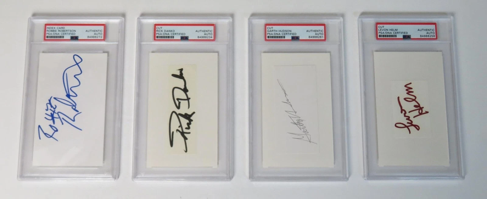 Robbie Robertson THE BAND Signed Auto 3x5 Index Card Cut Set x4 Slab PSA JSA BAS
