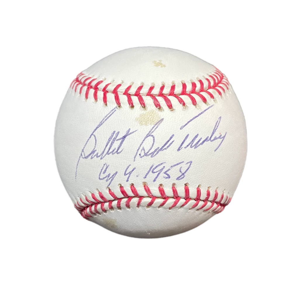 Bullet Bob Turley Signed Autograph OMLB Baseball Ball w/ 1958 Cy Young *TONING*

