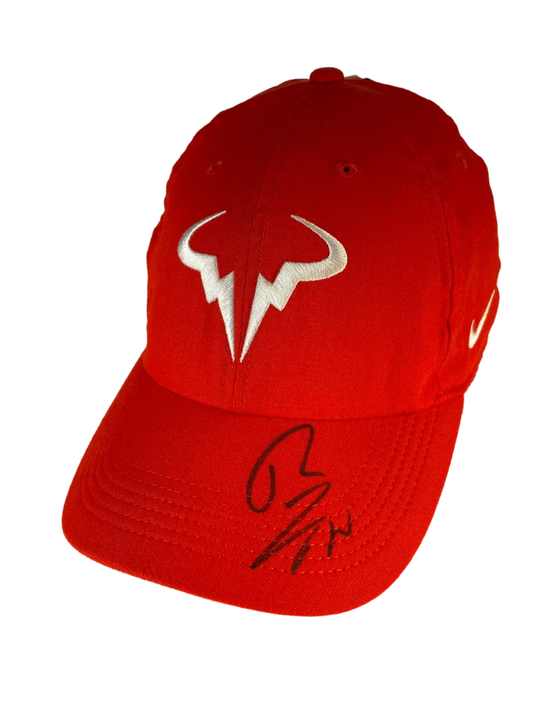Rafael Nadal Signed Autograph Red Signature Logo Tennis Baseball Cap Hat JSA COA
