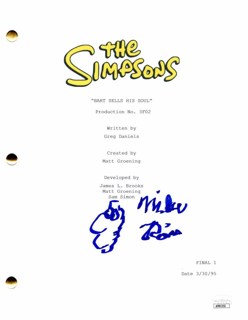Mike Reiss Signed Autograph Simpsons Full Episode Script w/ Homer Sketch JSA COA

