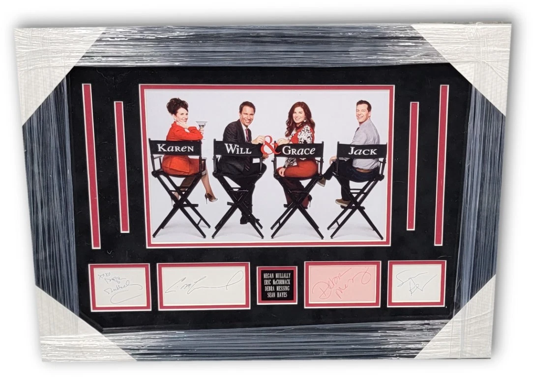 Debra Messing Eric McCormack +2 Signed Autographed Cuts Will & Grace Framed JSA
