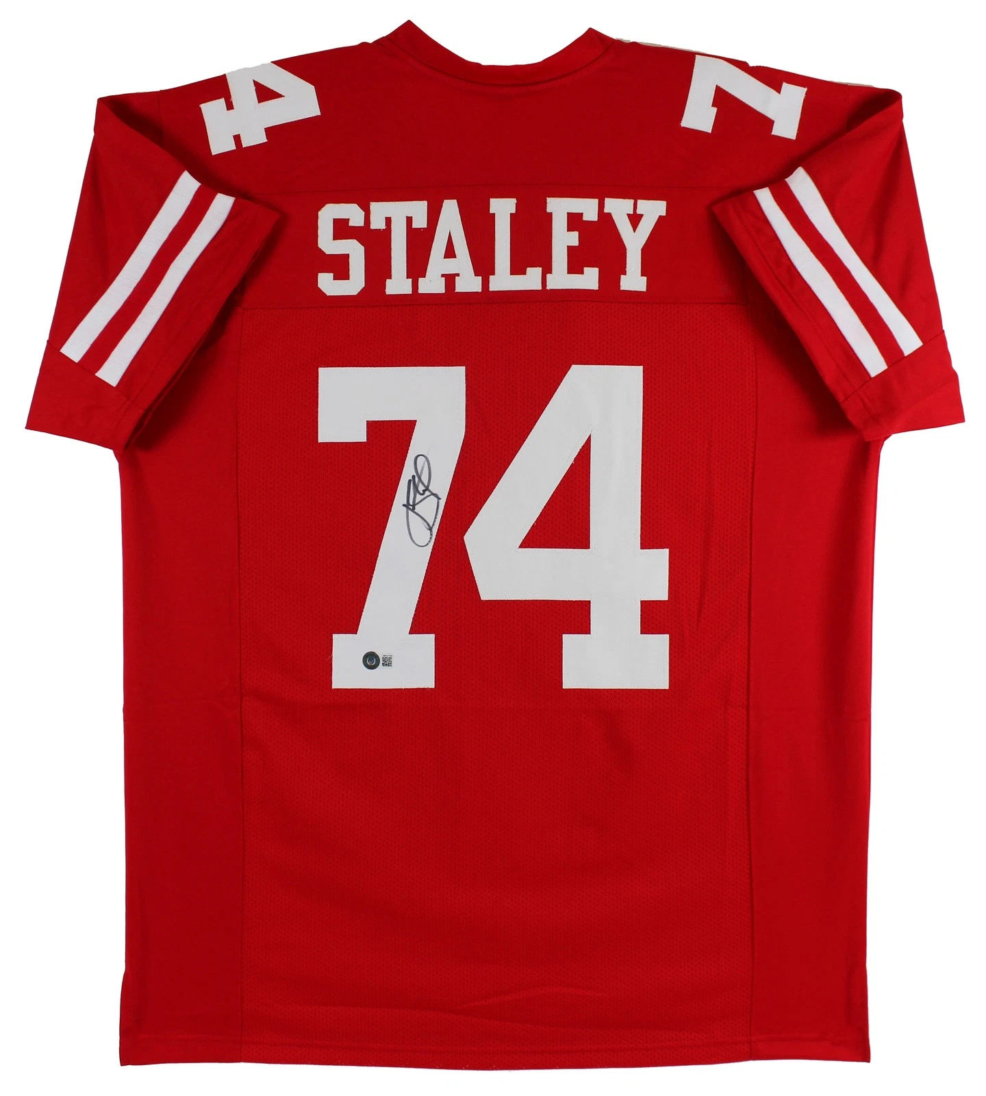 Joe Staley Authentic Signed Red Pro Style Jersey Autographed BAS Witnessed
