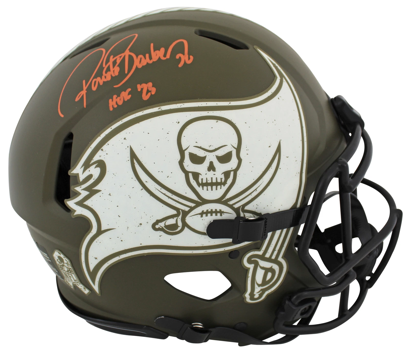 Bucs Ronde Barber HOF 23 Signed Salute To Service F/S Speed Proline Helmet BAS W
