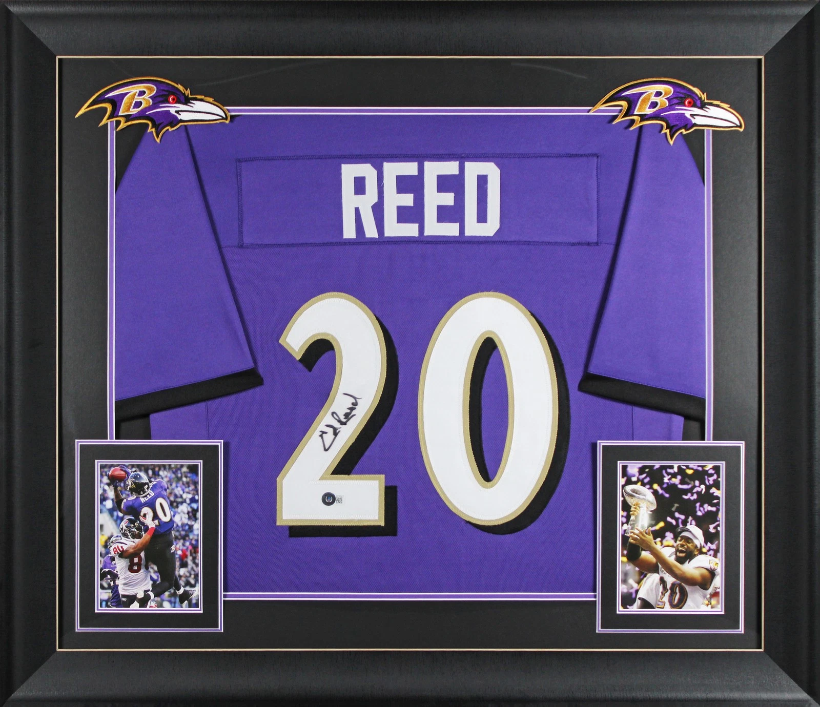 Ed Reed Authentic Signed Purple Pro Style Framed Jersey Autographed BAS Witness
