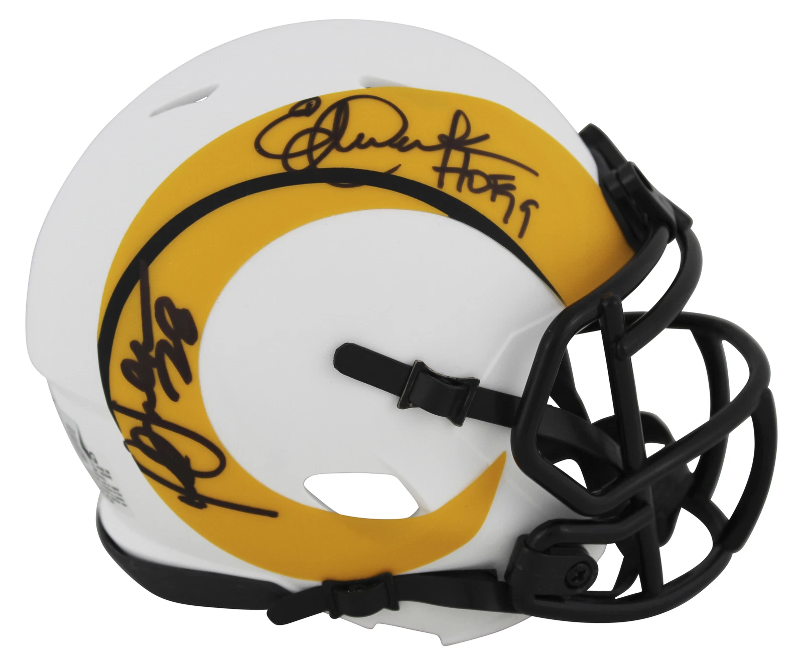 Rams Eric Dickerson & Marshall Faulk Signed Lunar Speed Mini Helmet BAS Witness
