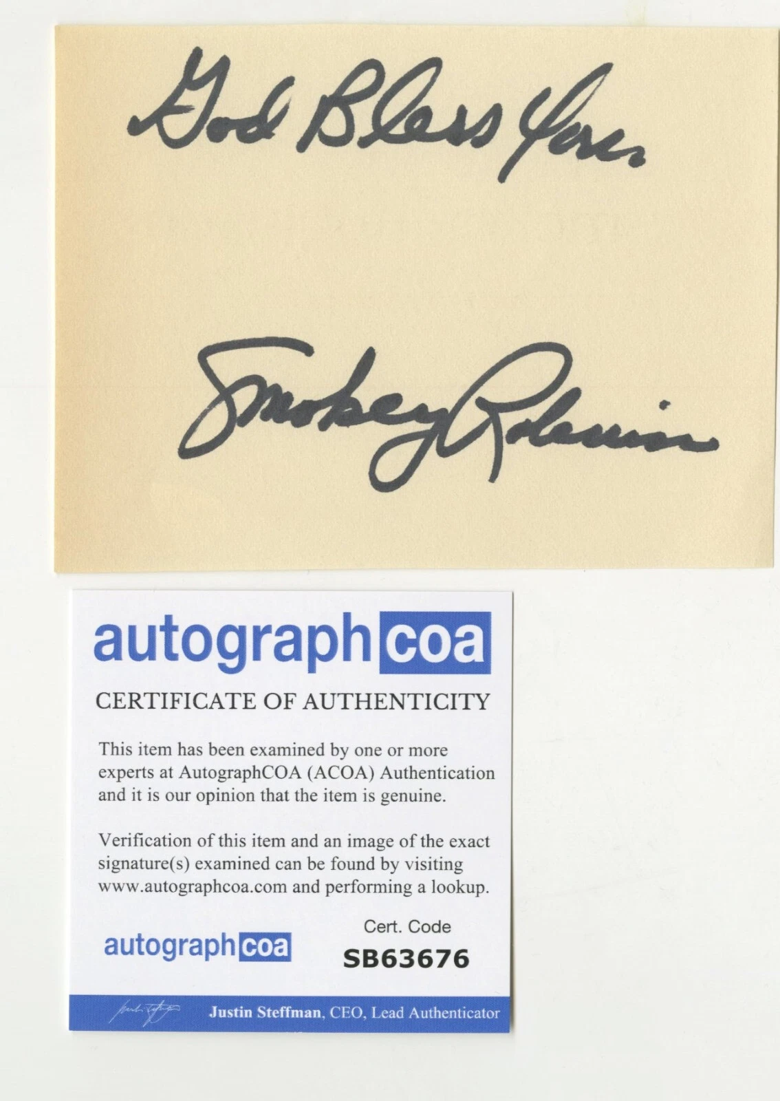 Smokey Robinson of the Miracles (motown) autograph, ACOA Certified.
