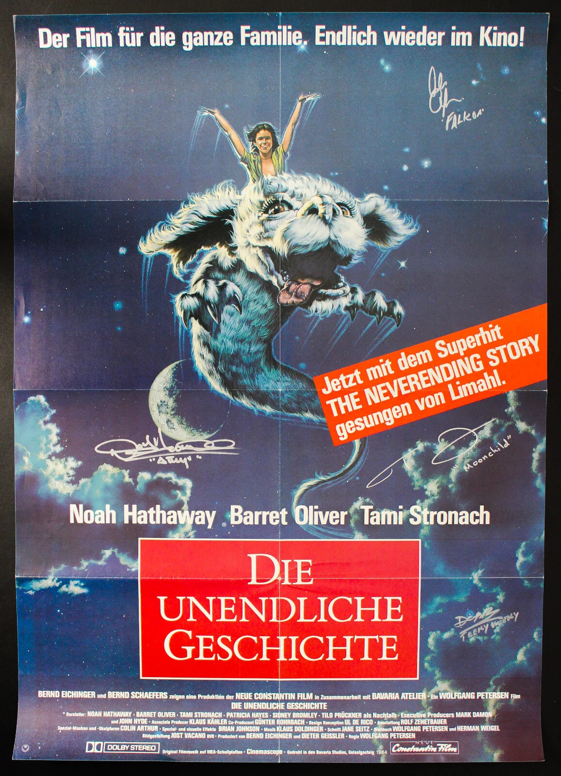 Alan O, Tami S, Noah, Deep Roy, The Neverending Story SIGNED German Poster ACOA
