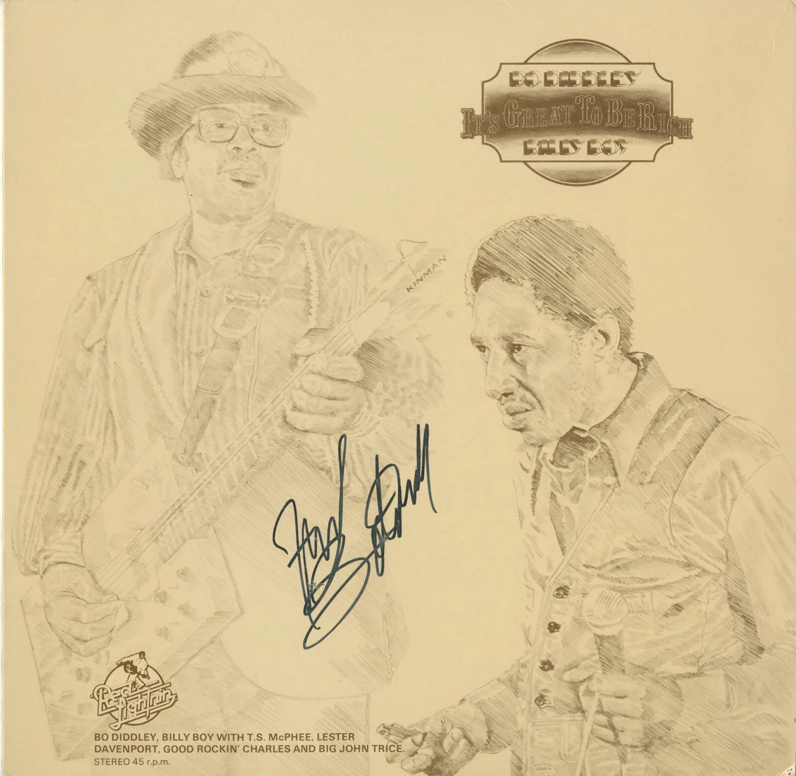 BO DIDDLEY AUTOGRAPHED GREAT TO BE RICH VINYL RECORD, ACOA
 COLLECTIBLE MEMORABILIA