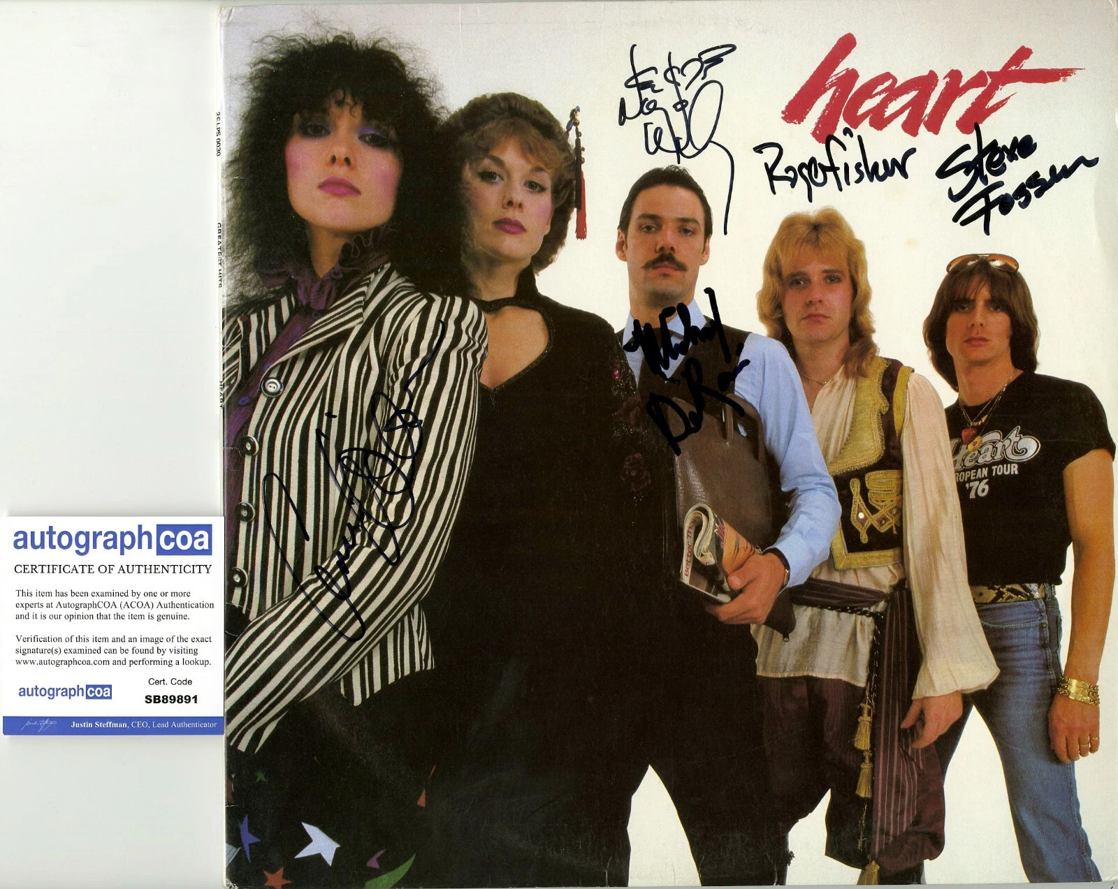 HEART SIGNED VINYL RECORD ACOA ANN, NANCY WILSON,STEVE, MIKE, ROGER HITS
 COLLECTIBLE MEMORABILIA
