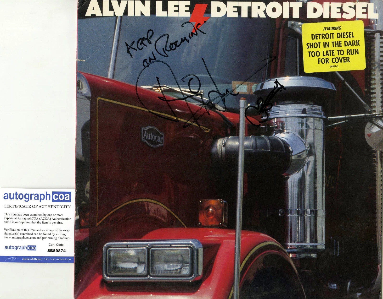 ALVIN LEE OF TEN YEARS AFTER SIGNED VINYL RECORD DETROIT DIESEL ACOA
 COLLECTIBLE MEMORABILIA