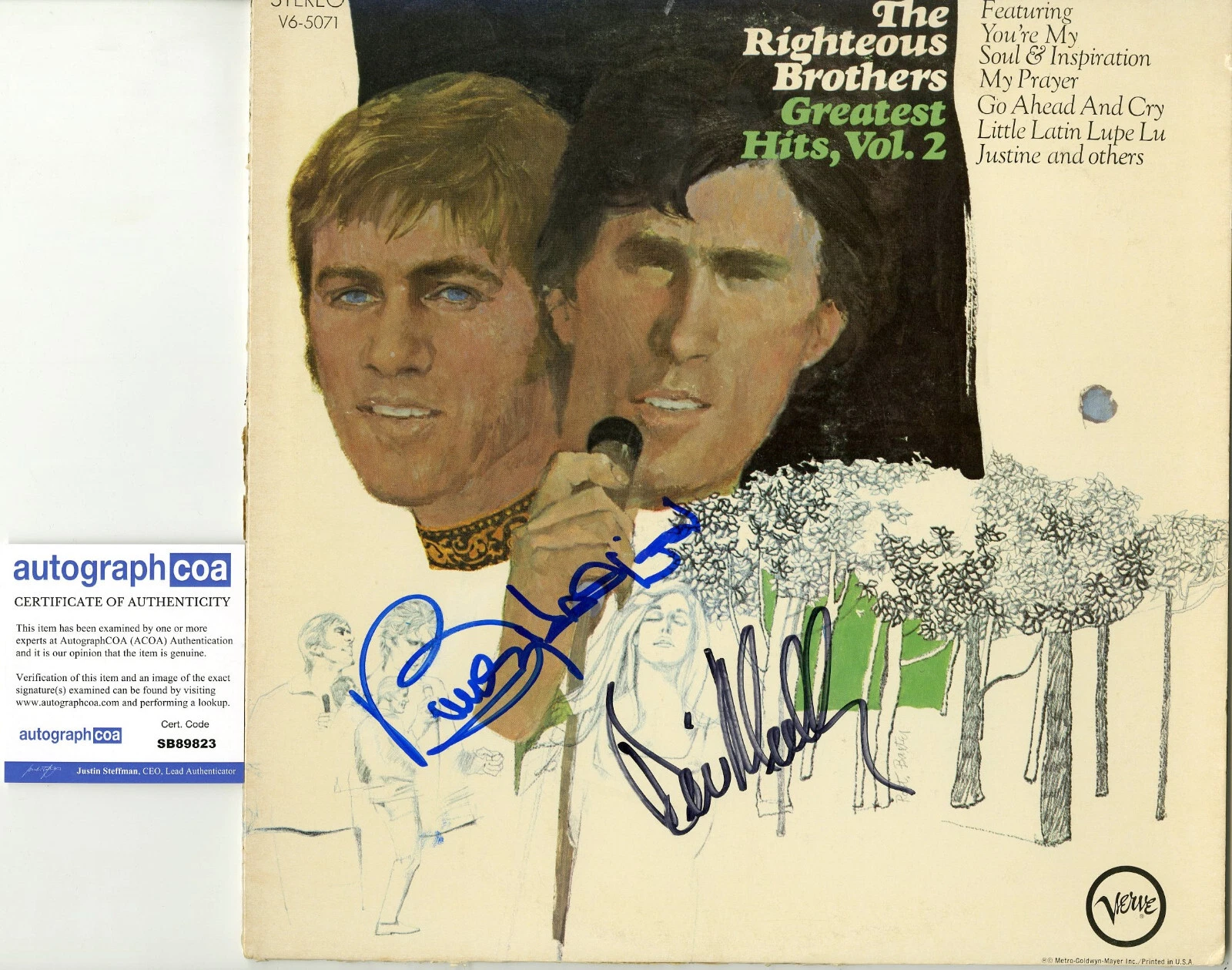 Righteous Brothers Hits VOl 2 Vinyl Record SIGNED Bill/Bobby ACOA
