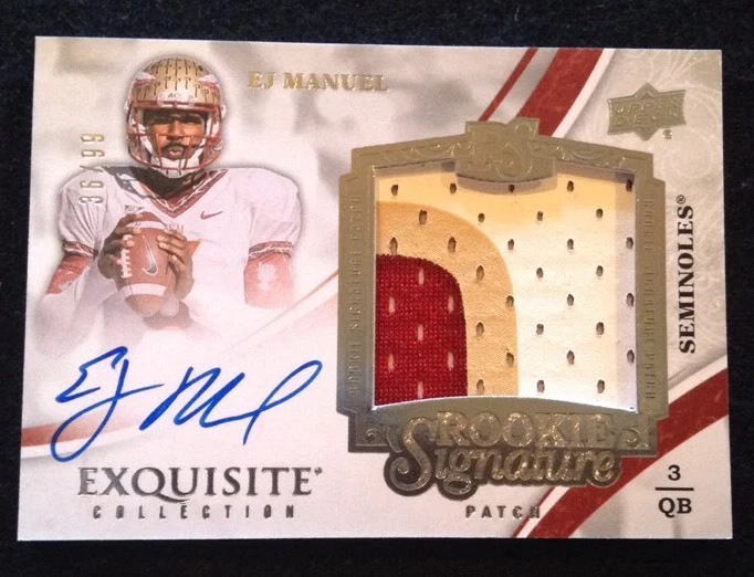 2013 UD Exquisite EJ Manuel Rookie Signature Autograph 3 Color Patch #/99 Bills
