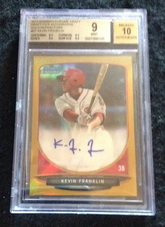 2013 BOWMAN CHROME GOLD REFRACTOR AUTOGRAPH KEVIN FRANKLIN BGS 9 AUTO REDS /50
