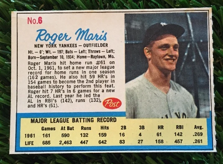 1962 Post Cereal Roger Maris AD BACK LIFE MAG #6 BOLD COLORS- SHARP
