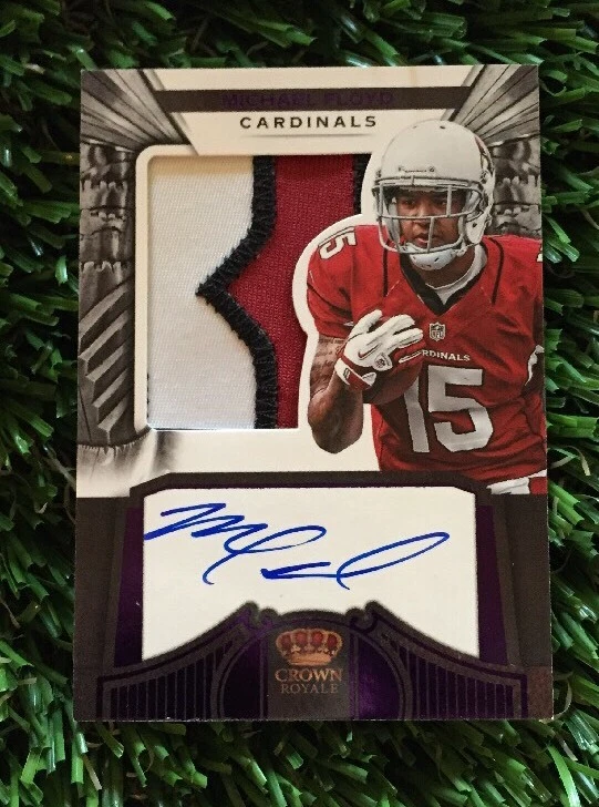2012 Panini Crown Royale Michael Floyd 3 Color Jersey Relic On Card Auto #D /25
