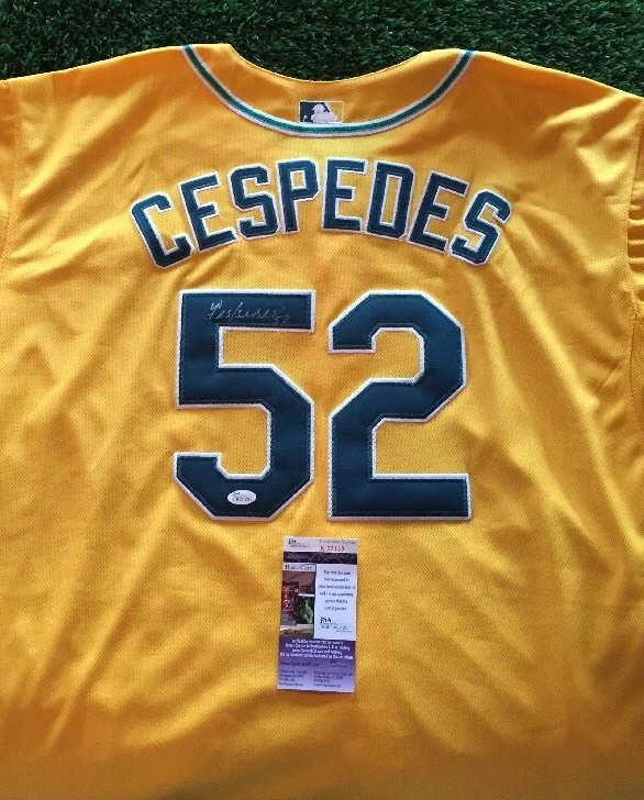 YOENIS CESPEDES OAKLAND ATHLETICS STUD Yellow SIGNED Jersey JSA/COA
